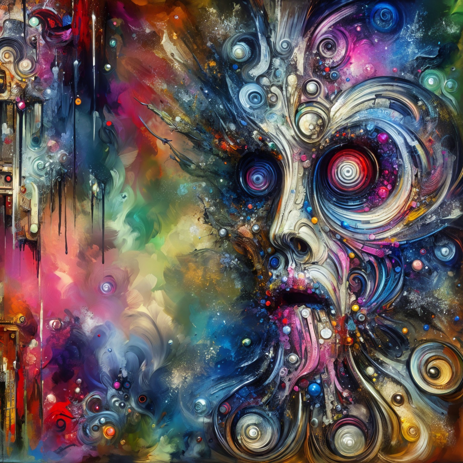 Abstract Art with Colorful Face and Swirling Patterns
