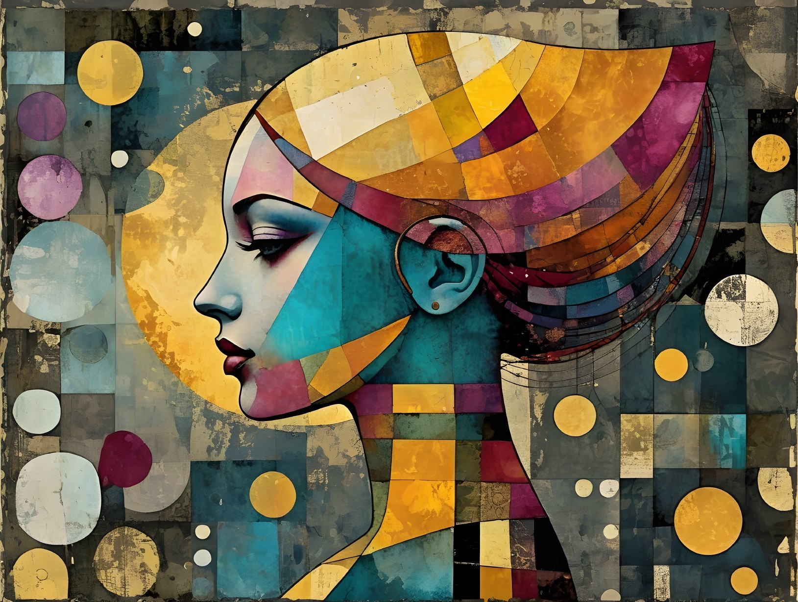 Stylized Woman's Profile with Geometric Background