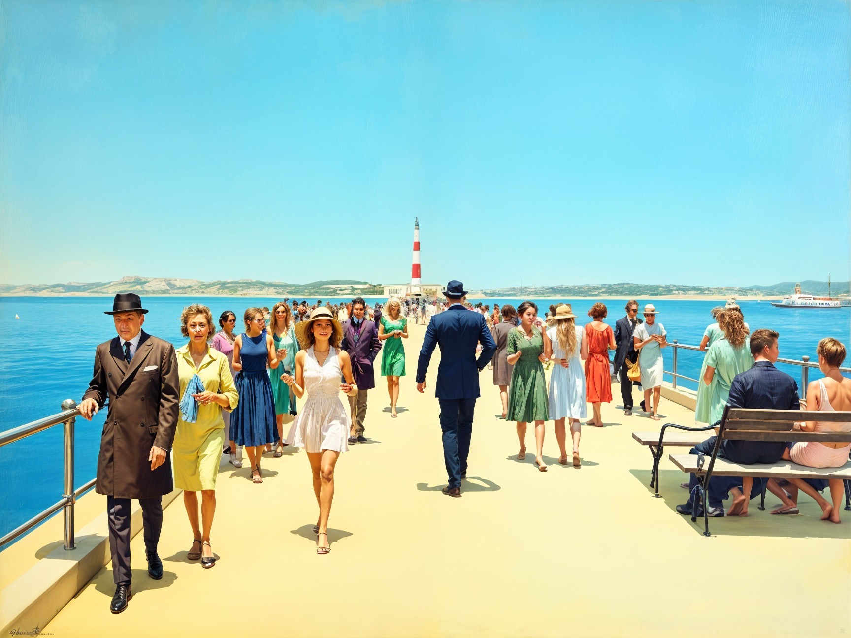 Vibrant Summer Scene on a Sunny Pier with Lighthouse