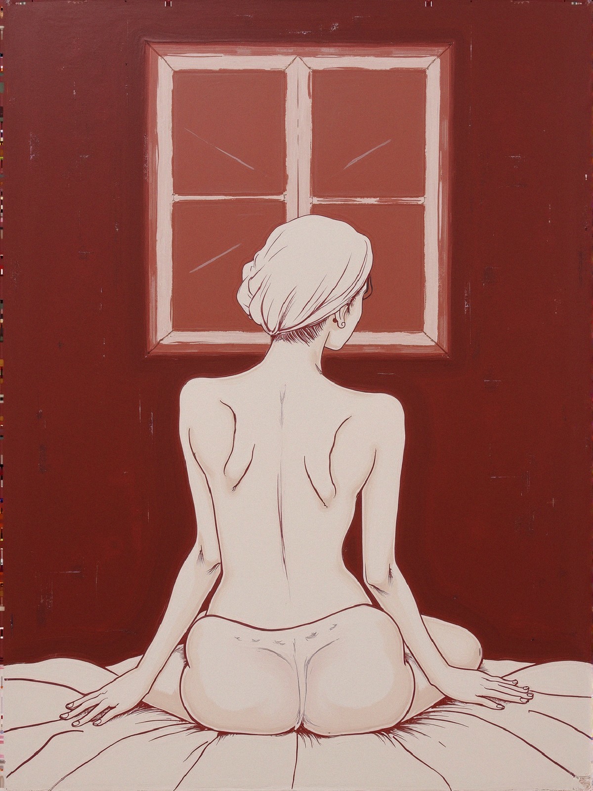 Minimalist Artwork of Nude Figure on Bed
