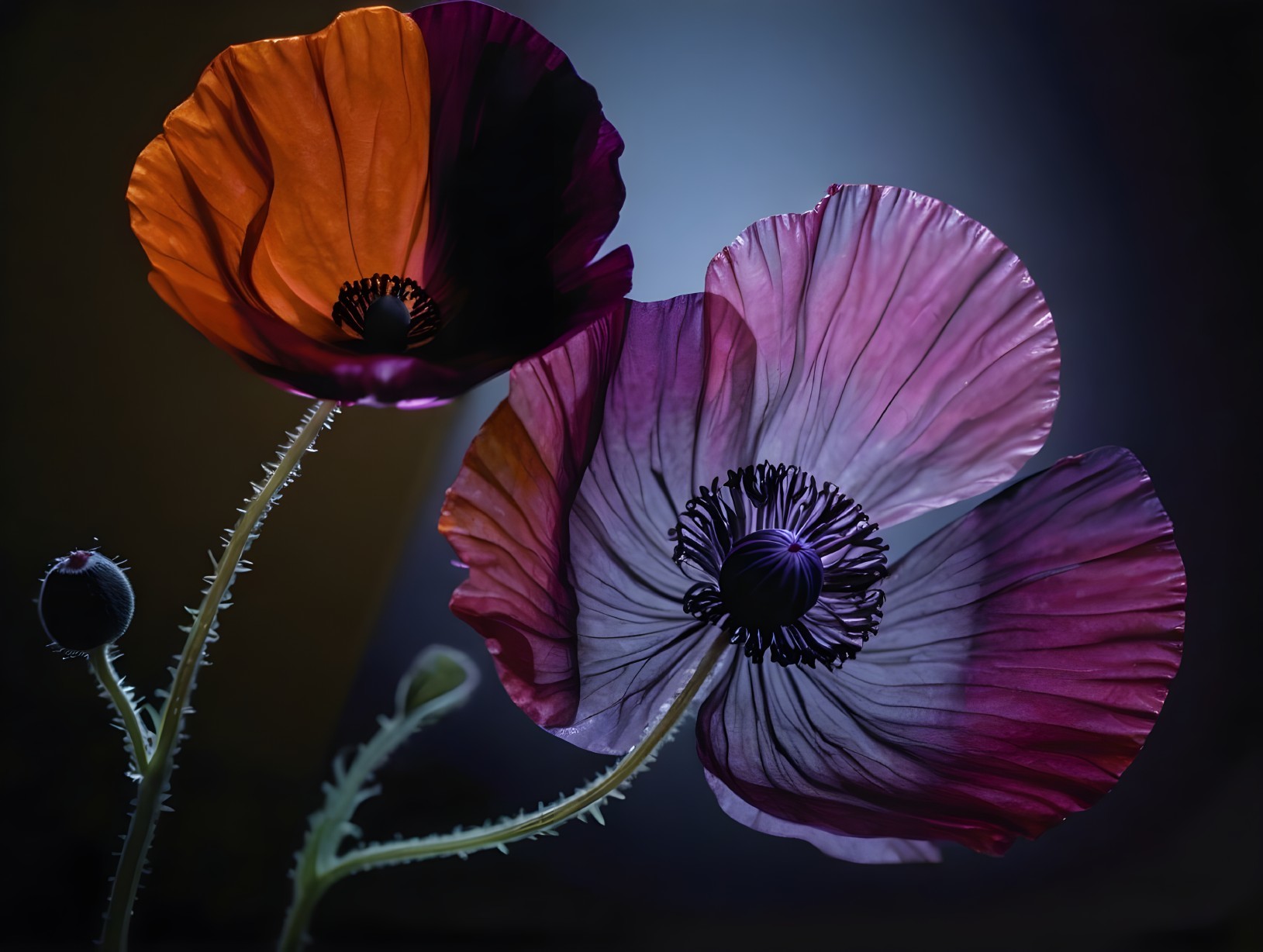 Vibrant Poppy Flowers Against Dark Background