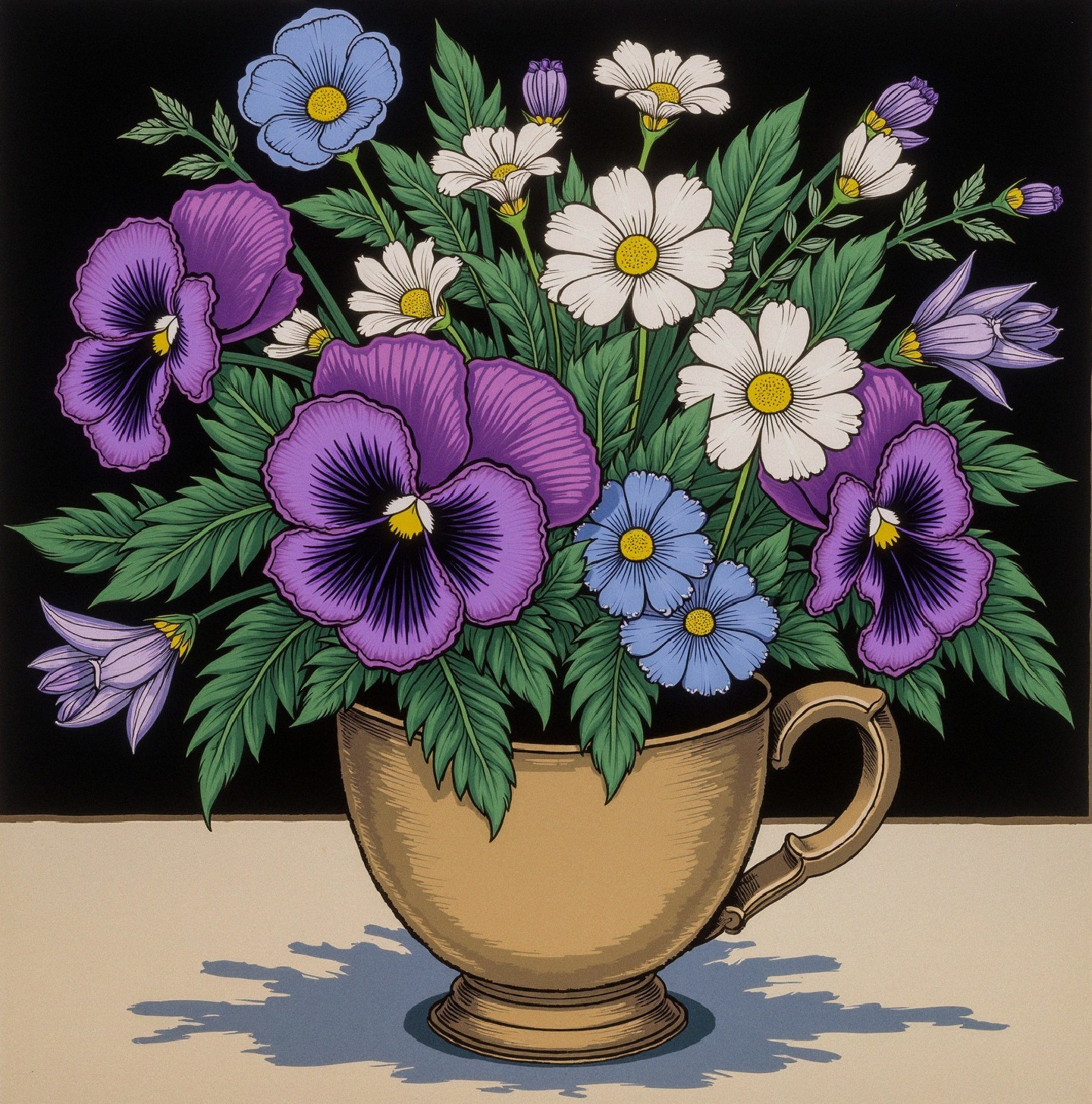 Vibrant Flower Bouquet in Elegant Golden Cup