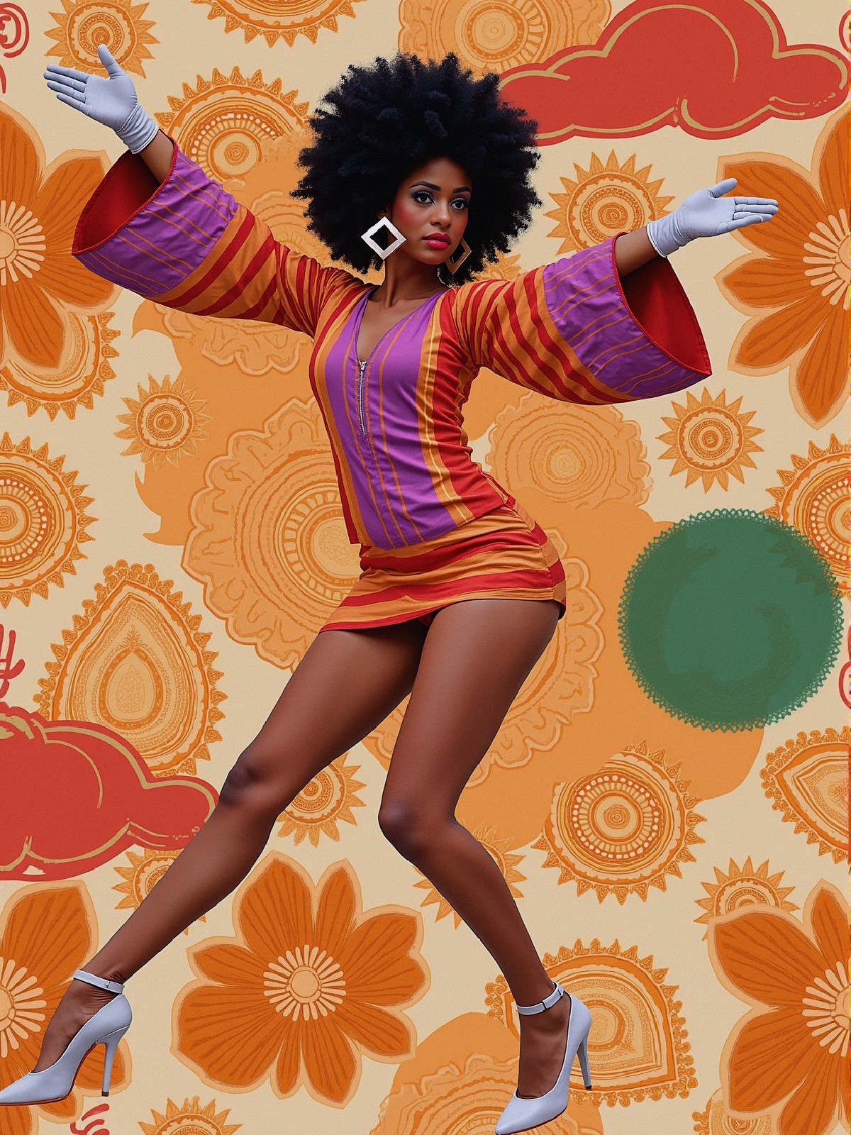 Vibrant Fashion Image of Model in Retro Dress