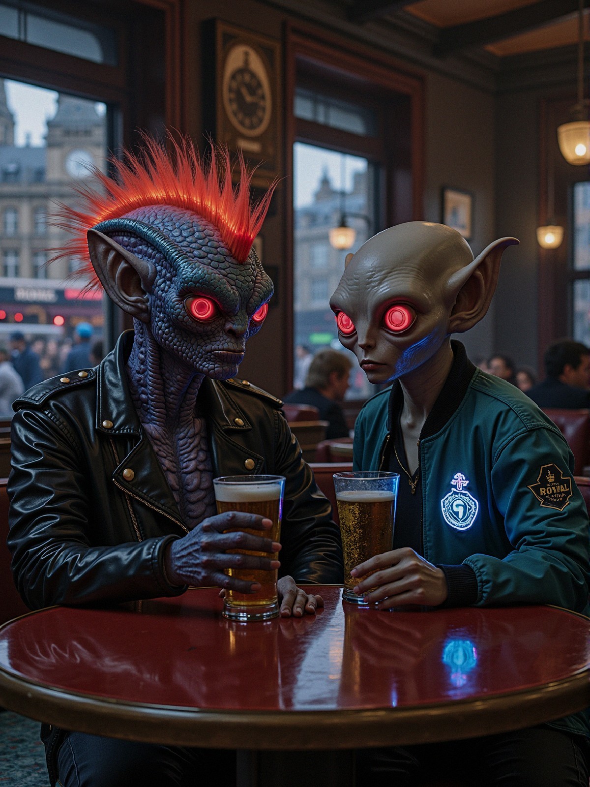 Extraterrestrial Beings in a Cozy Bar Setting