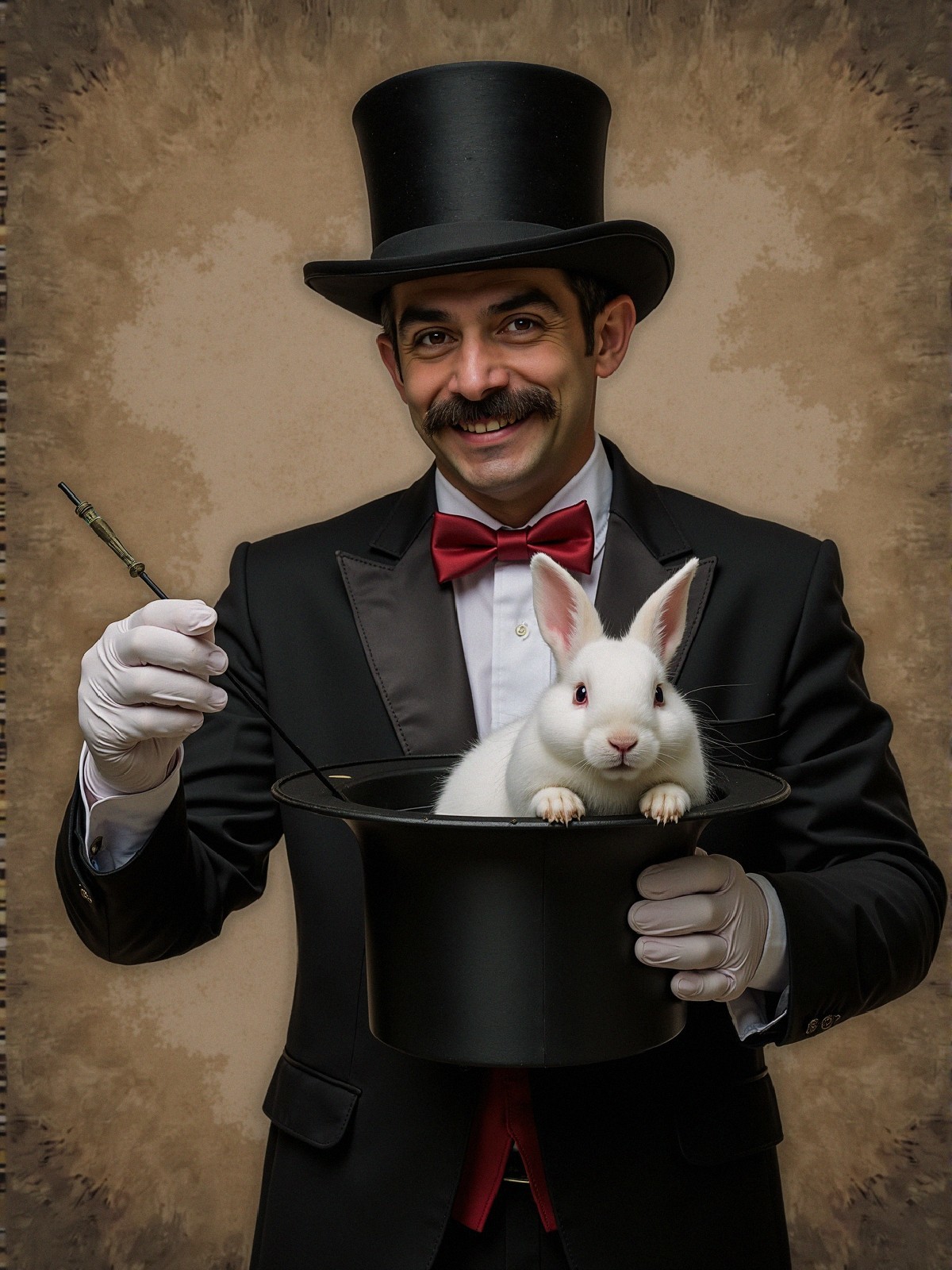 Magician in Tuxedo with Rabbit and Wand Display