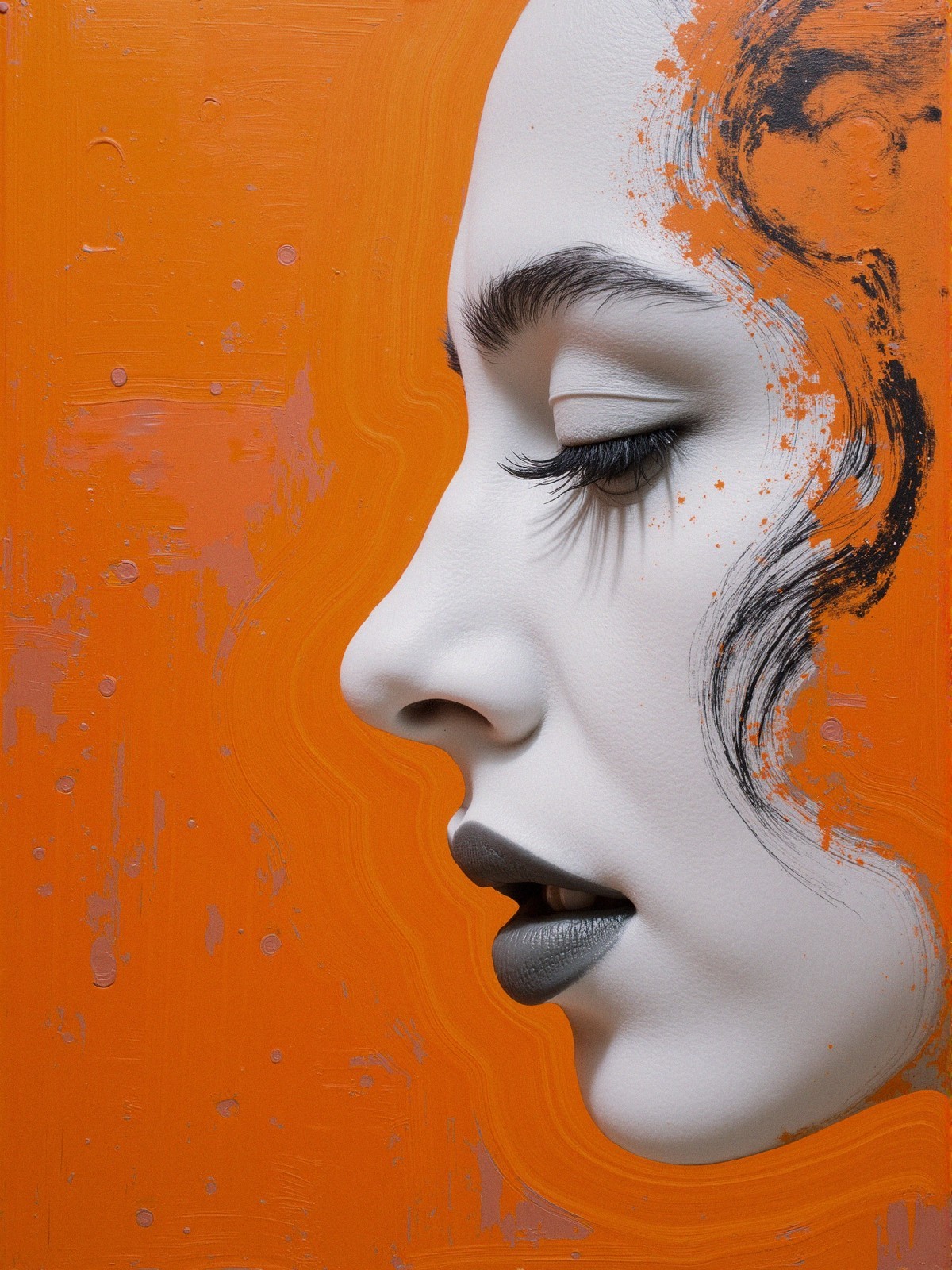 Abstract Portrait of a Woman on Orange Background