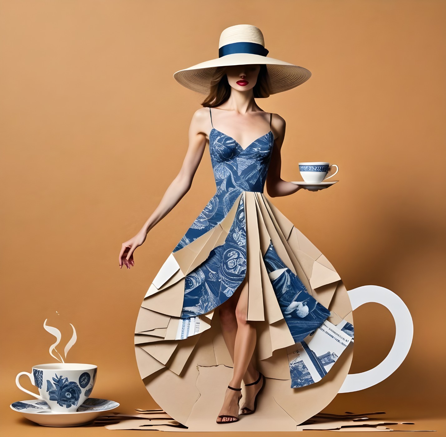 Floral Porcelain Dress Design with Teacup Elements