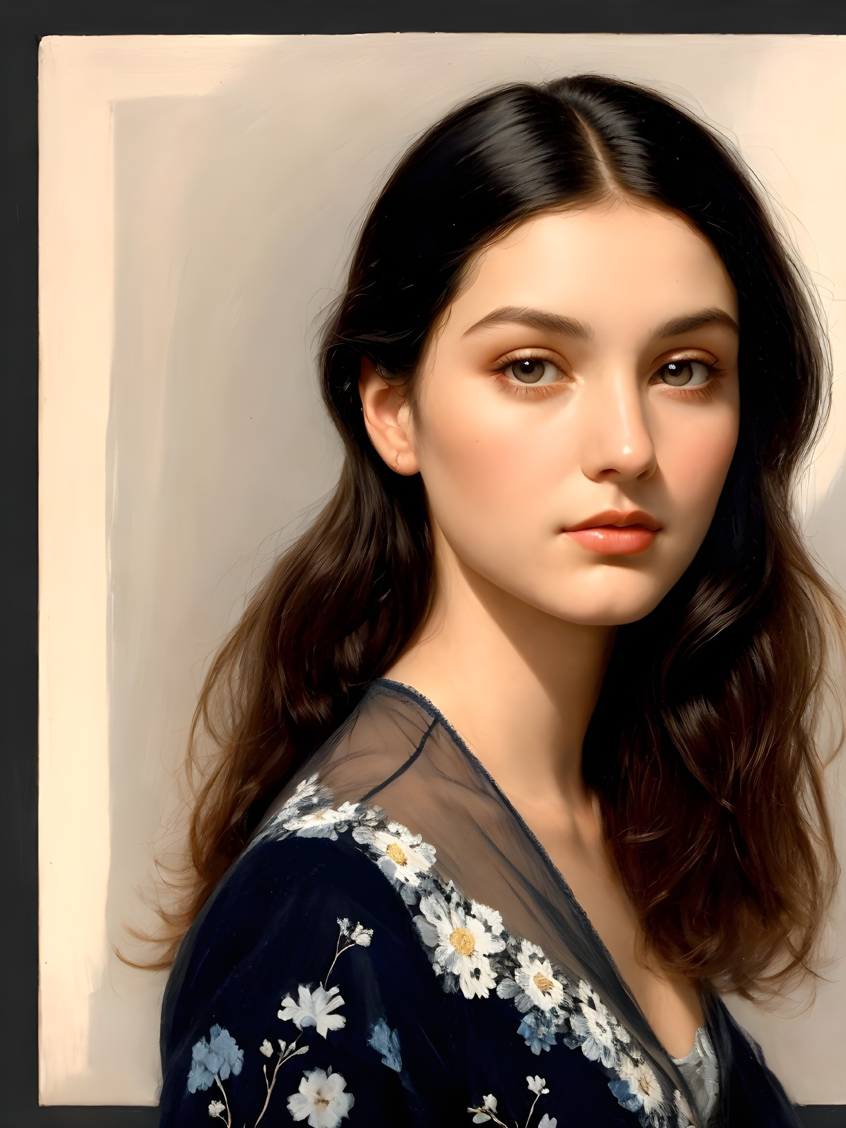 Serene Portrait of a Young Woman in Floral Outfit