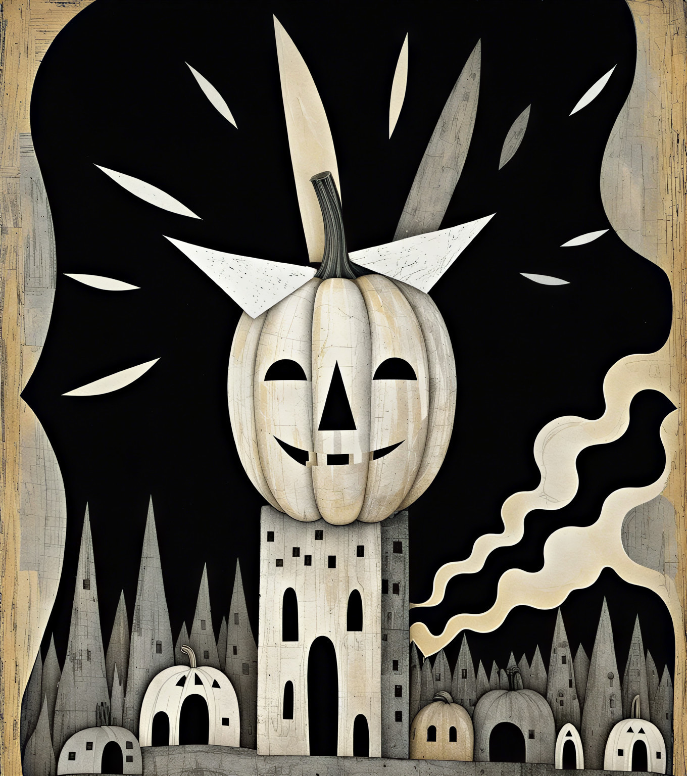Whimsical Landscape with Playful Pumpkins and Trees