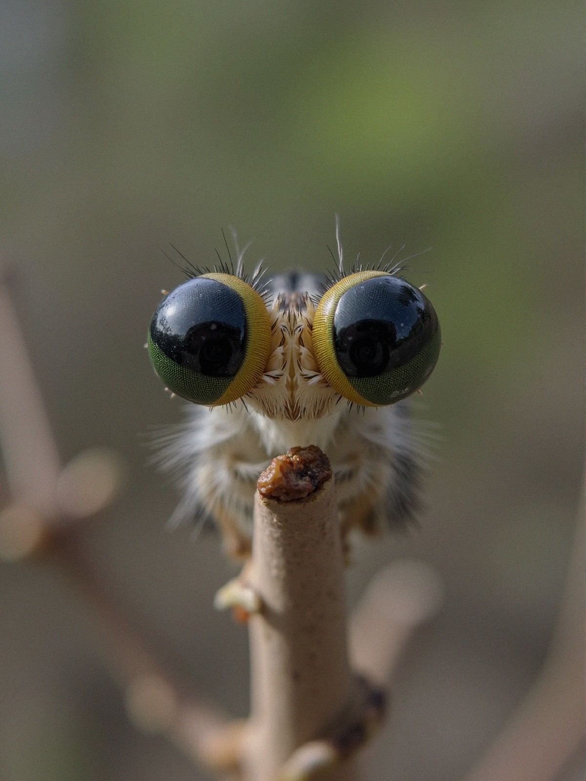Close-up of a unique insect with expressive eyes