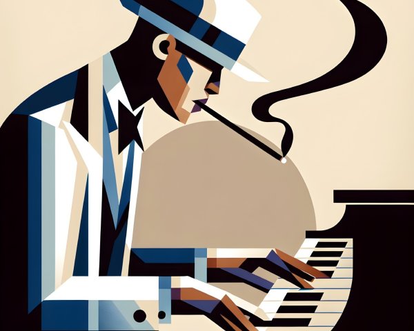 Stylish Musician in White Suit at Grand Piano