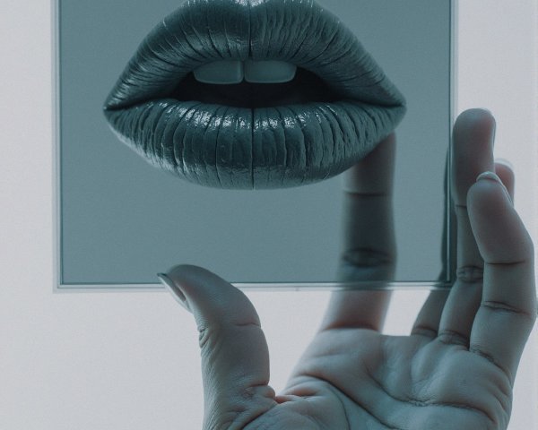 Glossy Lips Reflected in Transparent Square Pane