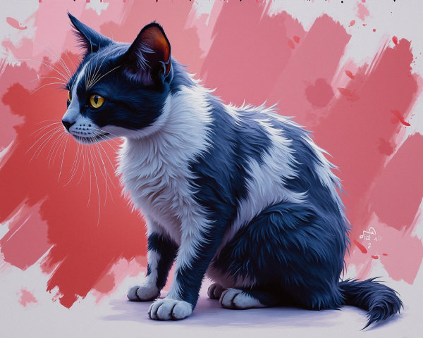 Digital Illustration of a Cat with Blue and White Coat