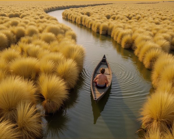 Narrow Waterway Surrounded by Golden Grass Fields