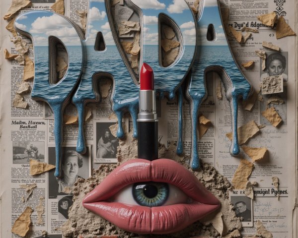 Stylized "DADA" with Lipstick and Collage Background
