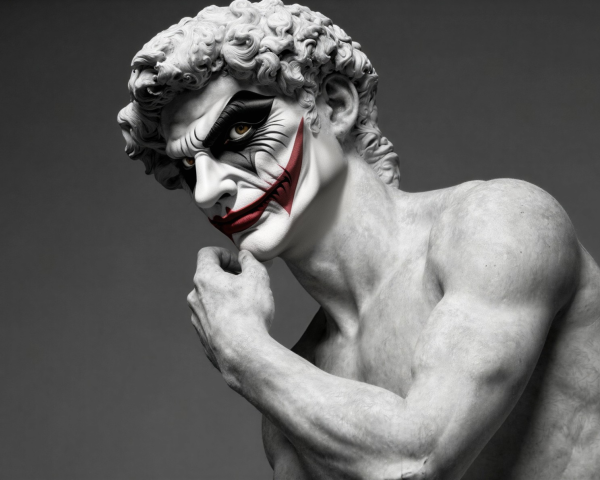 David Statue with Joker Makeup and Mischievous Expression
