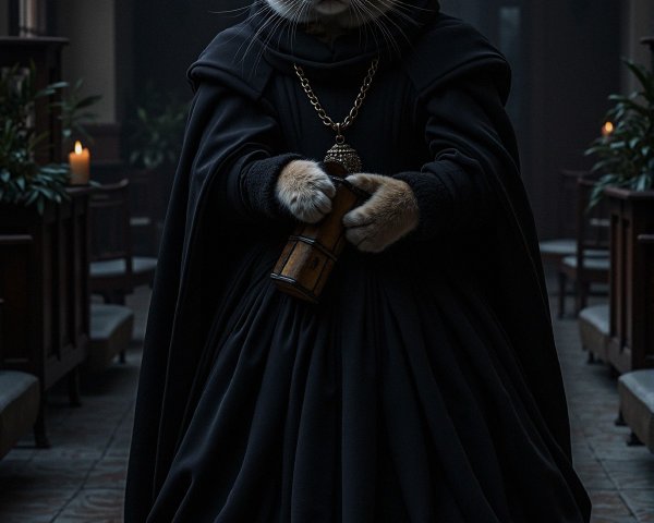 Regal Cat in Gothic Setting with Lantern and Robe