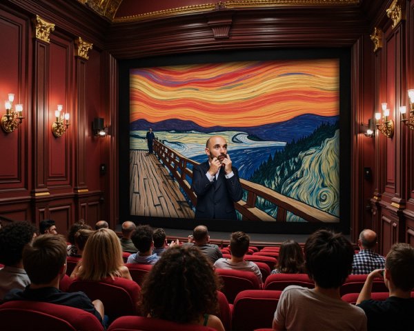 Elegant Cinema Scene with Van Gogh-Inspired Art
