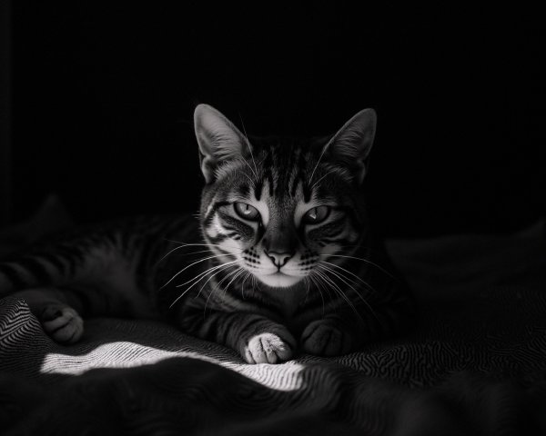 Sleek Striped Cat in Soft Natural Light and Shadows