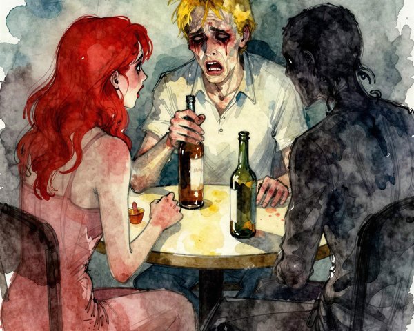 Three Individuals at a Round Table in Dark Setting