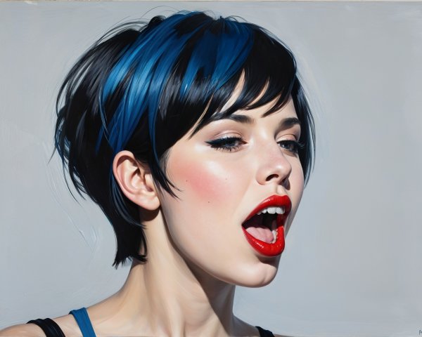 Portrait of a Young Woman with Black and Blue Hair