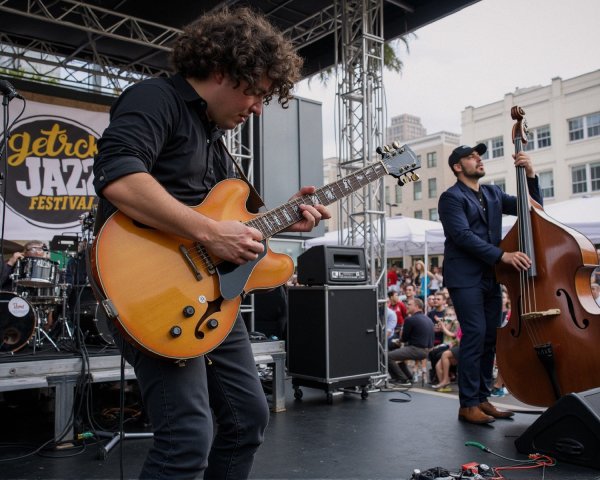 Jazz Festival Scene with Guitar and Bass Musicians