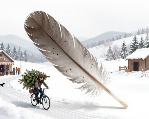 Digital Illustration of Bicycle Ride with Christmas Tree