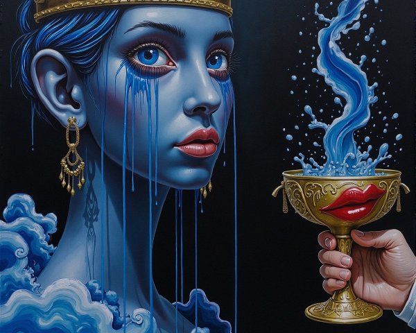 Striking Woman with Blue Skin and Dramatic Makeup