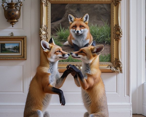 Playful Foxes in an Elegantly Decorated Room