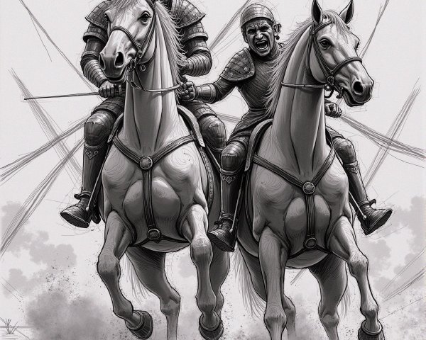Armored Knights Charging on Horses in Battle Scene