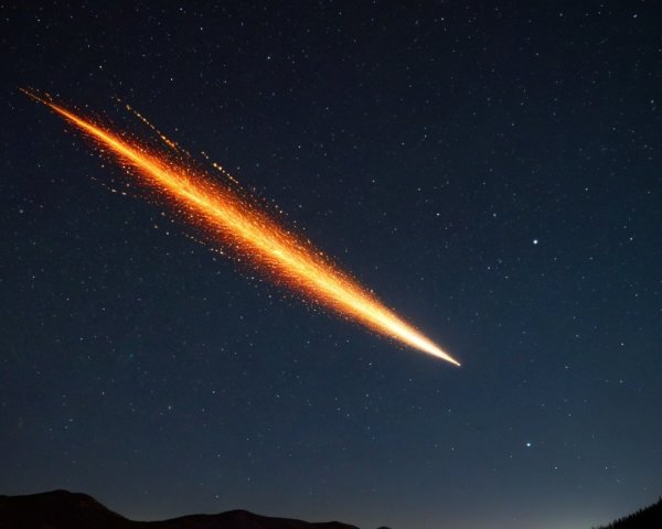 Golden Yellow Light Over Starry Night Sky and Mountains