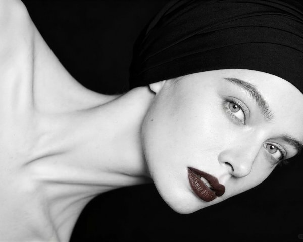 High-Angle Black and White Portrait of a Woman