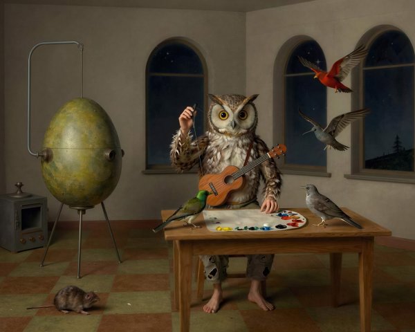 Hyperrealistic Painting of Owl with Human Features