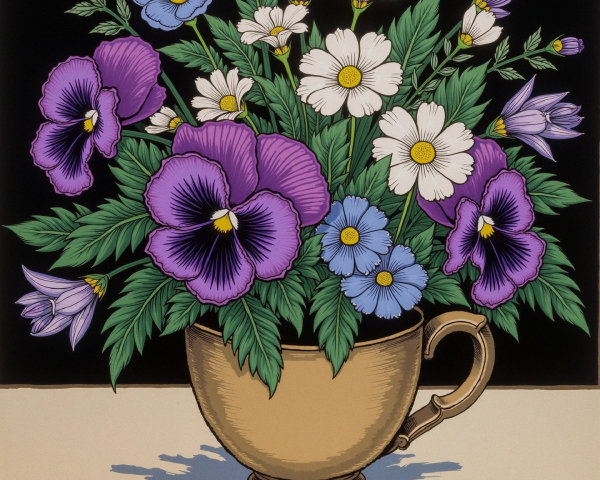Vibrant Flower Bouquet in Elegant Golden Cup