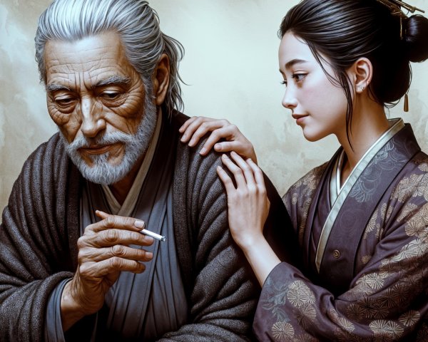 Elderly Man and Young Woman in Traditional Garments