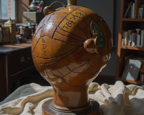 Intricately Carved Wooden Globe in Vintage Setting