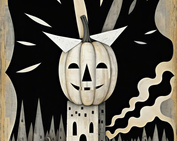 Whimsical Landscape with Playful Pumpkins and Trees