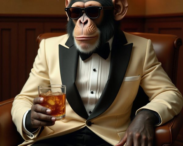 Stylish Monkey in Tuxedo Relaxing in Vintage Setting
