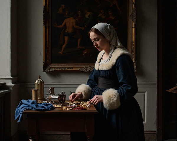 Woman in Elegant Dress Arranging Colorful Jewelry