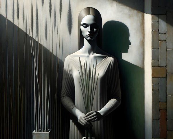 Monochromatic Artwork of Woman with Plants and Texture