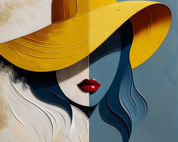Stylized portrait of a woman with vibrant hat and colors