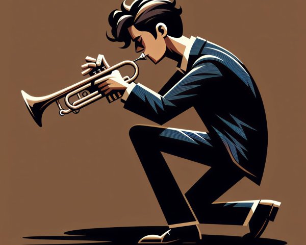 Stylized Illustration of a Young Man Playing Trumpet