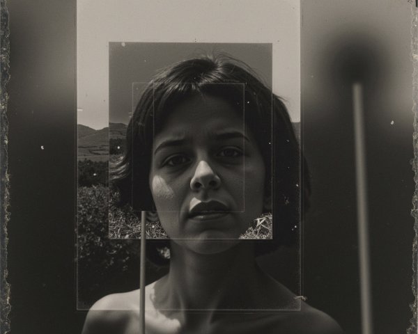 Close-up of a woman with layered transparent frames