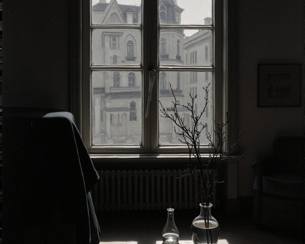 Softly Lit Room with Historic View and Minimalist Decor