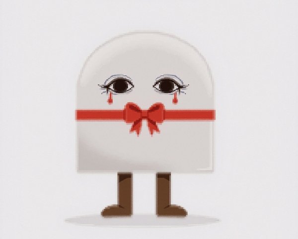 Cartoon Ghost Character with Bow and Expressive Eyes