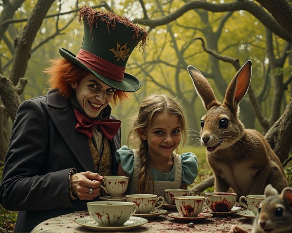 Whimsical Forest Tea Party with Mad Hatter and Rabbit