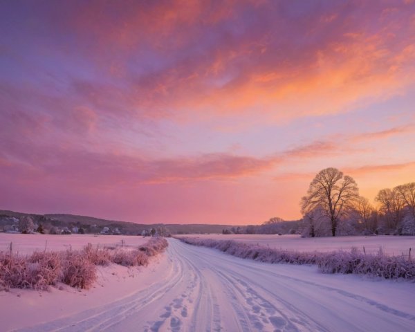 Tranquil Winter Landscape with Snow-Covered Road