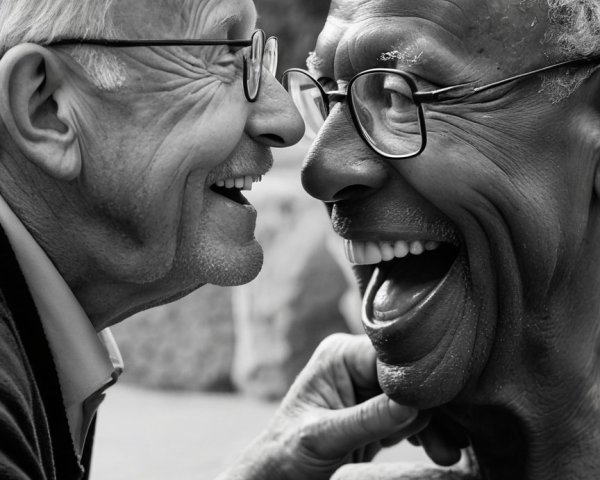 Joyful Interaction Between Two Men Outdoors