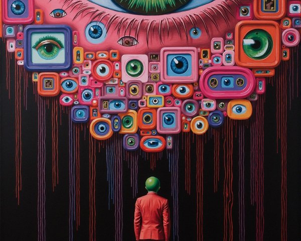 Surreal Illustration of Eyes in Retro TV Frames