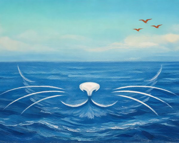 Acrylic Painting of Cat Face Made from Ocean Waves